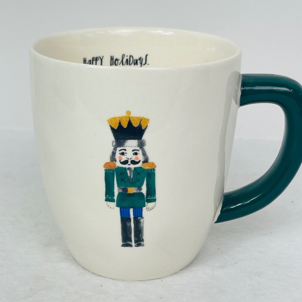 Rae Dunn Mug Nutcracker Happy Holidays Cream Green Artisan Collection Excellent